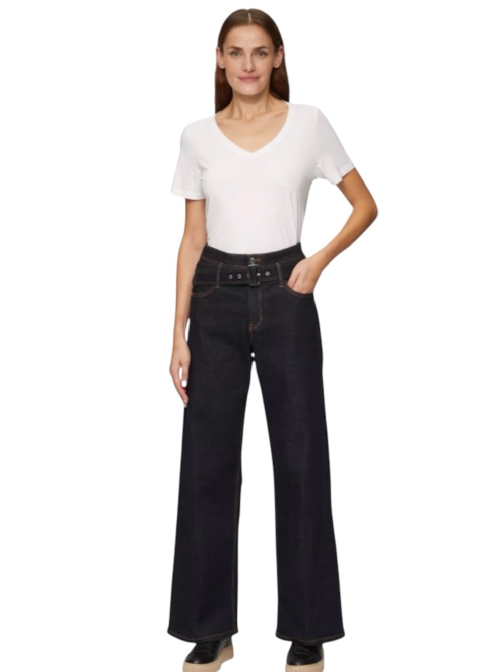 s. Oliver Dark Wash Suri High Rise Regular Fit Wide Leg Belted Jeans (8)